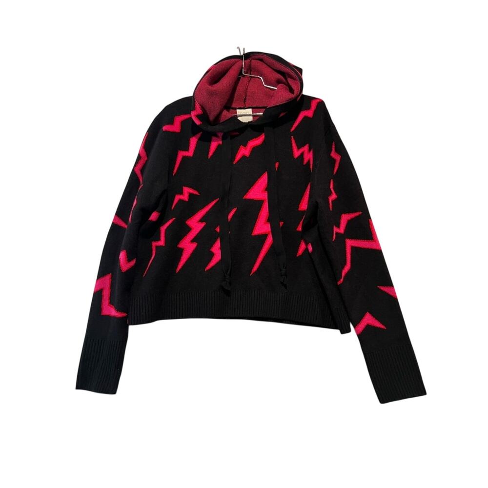 Sen Lightning Bolt Hoodie Sweater Black Red Graphic Knit Pullover S